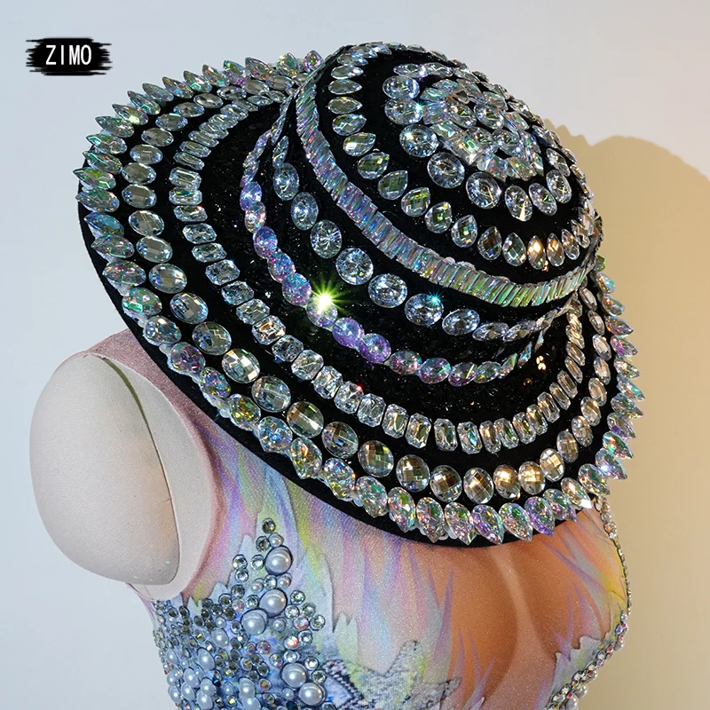 AB Rhinestone Jazz Hat Birthday Party Club Performance Stage Prom Dancer Singer Accessories CollocationDrag Queen Carnival wear