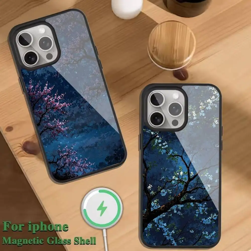

Tree Branch Phone Case For Magnetic Wireless Charge Cover For iphone 16 15 14 13 12 11 Pro Max Plus Coque