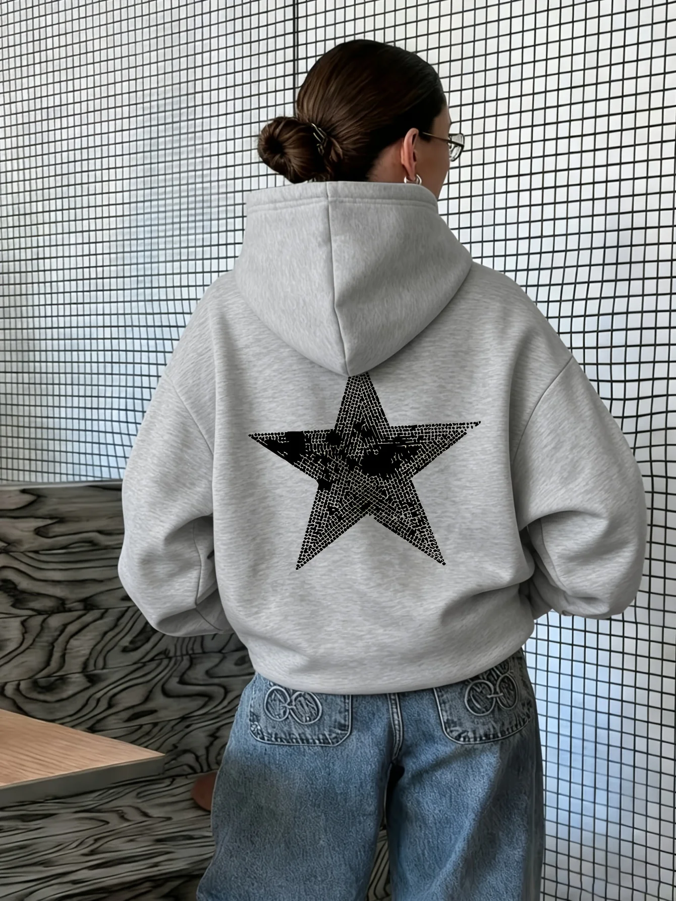 A Loose-fit Hooded Sweatshirt with A Stylish and Versatile Star Pattern Print Women's Fashion Casual Hoodies Clothes Female Y2k