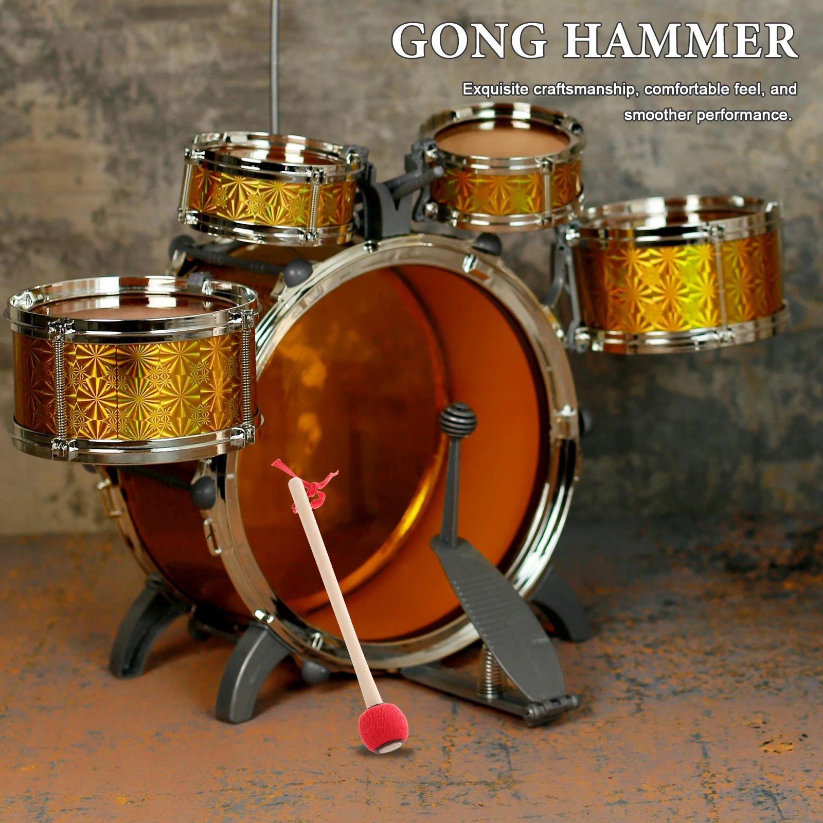 

Wooden Handle Gong Mallet Durable Wood Material Comfortable Grip For Musical Performances Reusable Lightweight Hammer Percussion