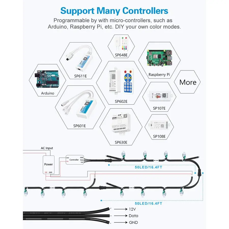 تيار مستمر 12 فولت WS2811 12 مللي متر منتشر الرقمية RGB LED بكسل ضوء فردي عنونة مستديرة LED رصاصة بكسل 500 قطعة 10x50 قطعة Stran #3