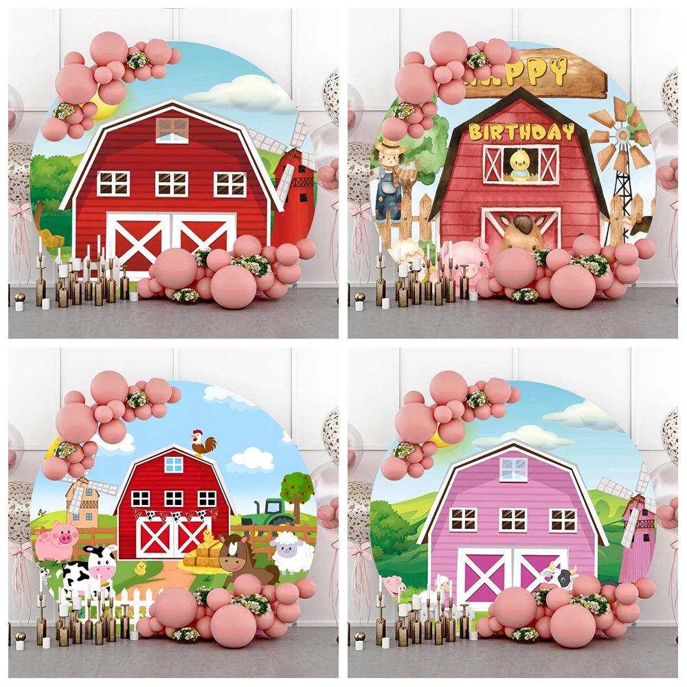 Cartoon Farm Animals Newborn Baby Shower Round Backdrop Kids Birthday Party Custom Photography Background  Photo Studio Props