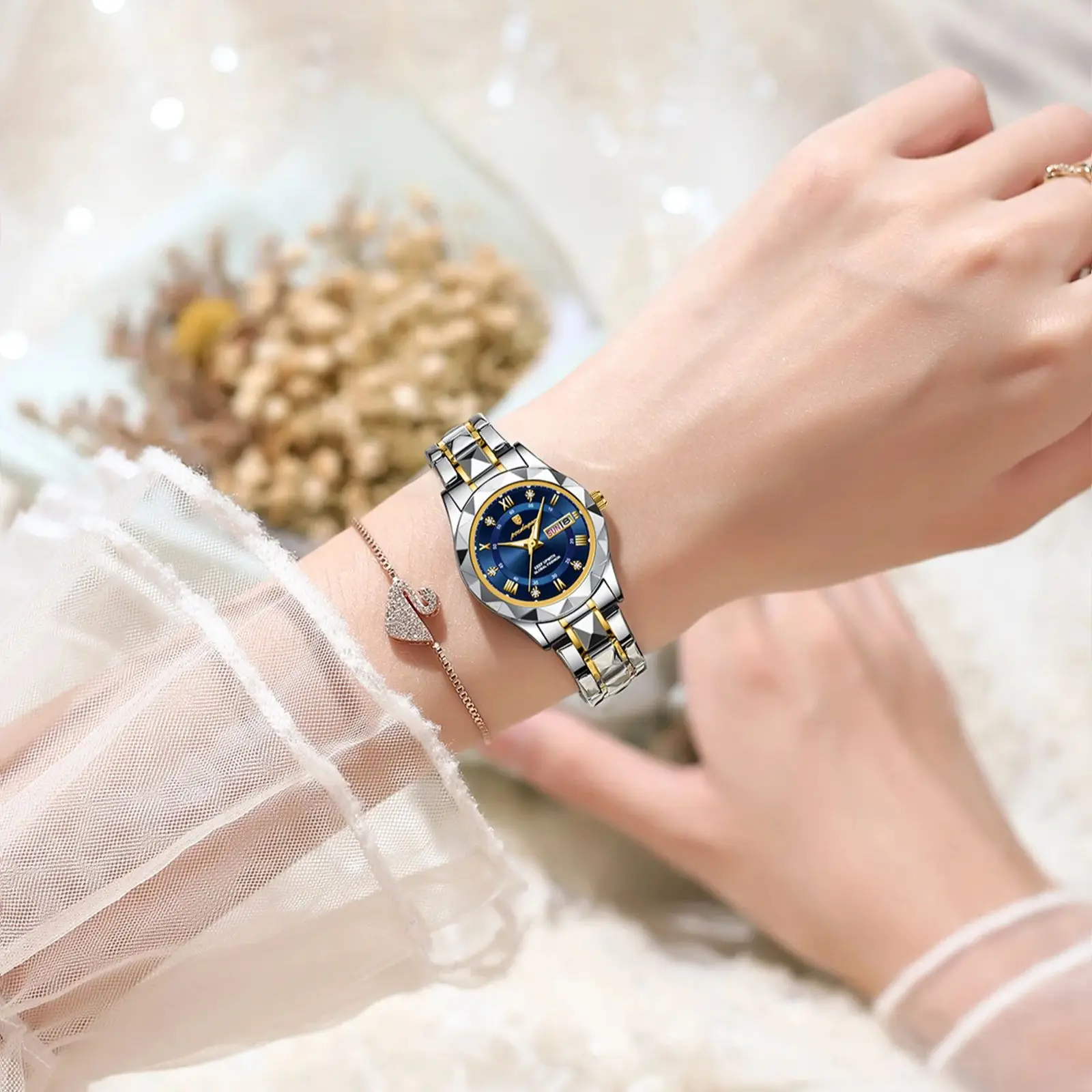 POEDAGAR модные женские наручные часы с датой недели, светящиеся водонепроницаемые женские часы из нержавеющей стали, роскошные женские кварцевые часы reloj