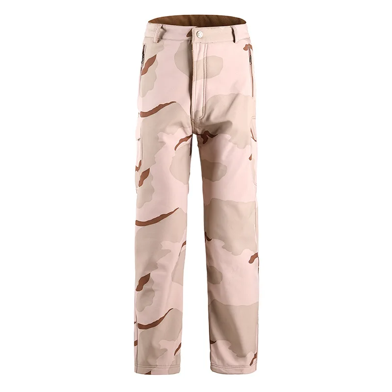 2025 New autumn and winter men's outdoor sports tactical pants, fleece soft shell waterproof camouflage assault pants