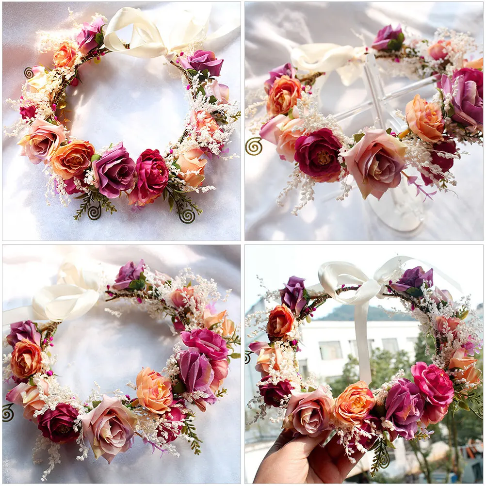 

1Pcs Floral Wedding Hair Ornament Wreath Headpiece for Brides Headdress for Women Photo Shoot Selfie Prop Prom Party