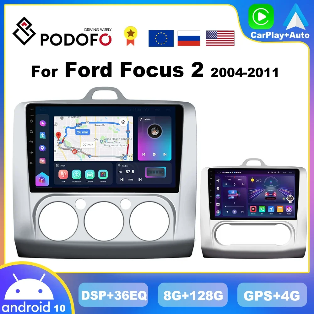 

Podofo AI Voice CarPlay Car Radio For Ford Focus 2 3 Mk2 Mk3 2004-2011 Android Auto 4G Multimedia GPS 2 din Autoradio DSP Stereo