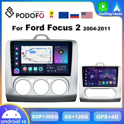 Podofo AI Voice CarPlay Radio samochodowe dla Ford Focus 2 3 Mk2 Mk3 2004-2011 Android Auto 4G Multimedia GPS 2 din Autoradio DSP Stereo