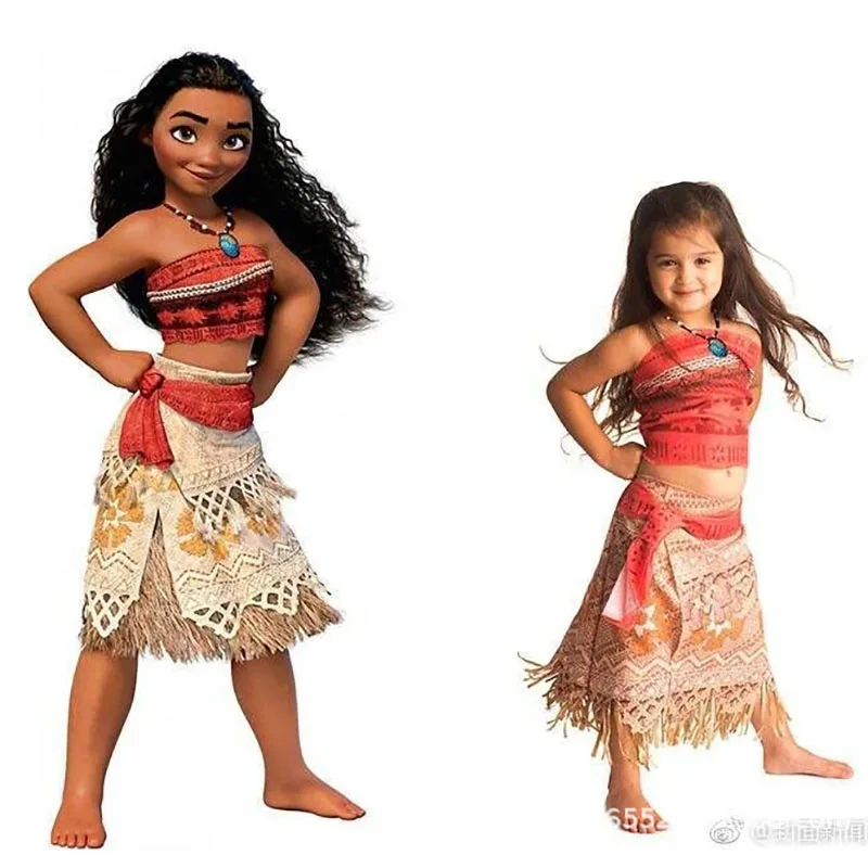 Costume da vacanza Moana per bambini e donne adulte, spettacolo cinematografico, gonna superiore, vestito da bambino, fantasia, cosplay, vestito da Vaiana per neonate