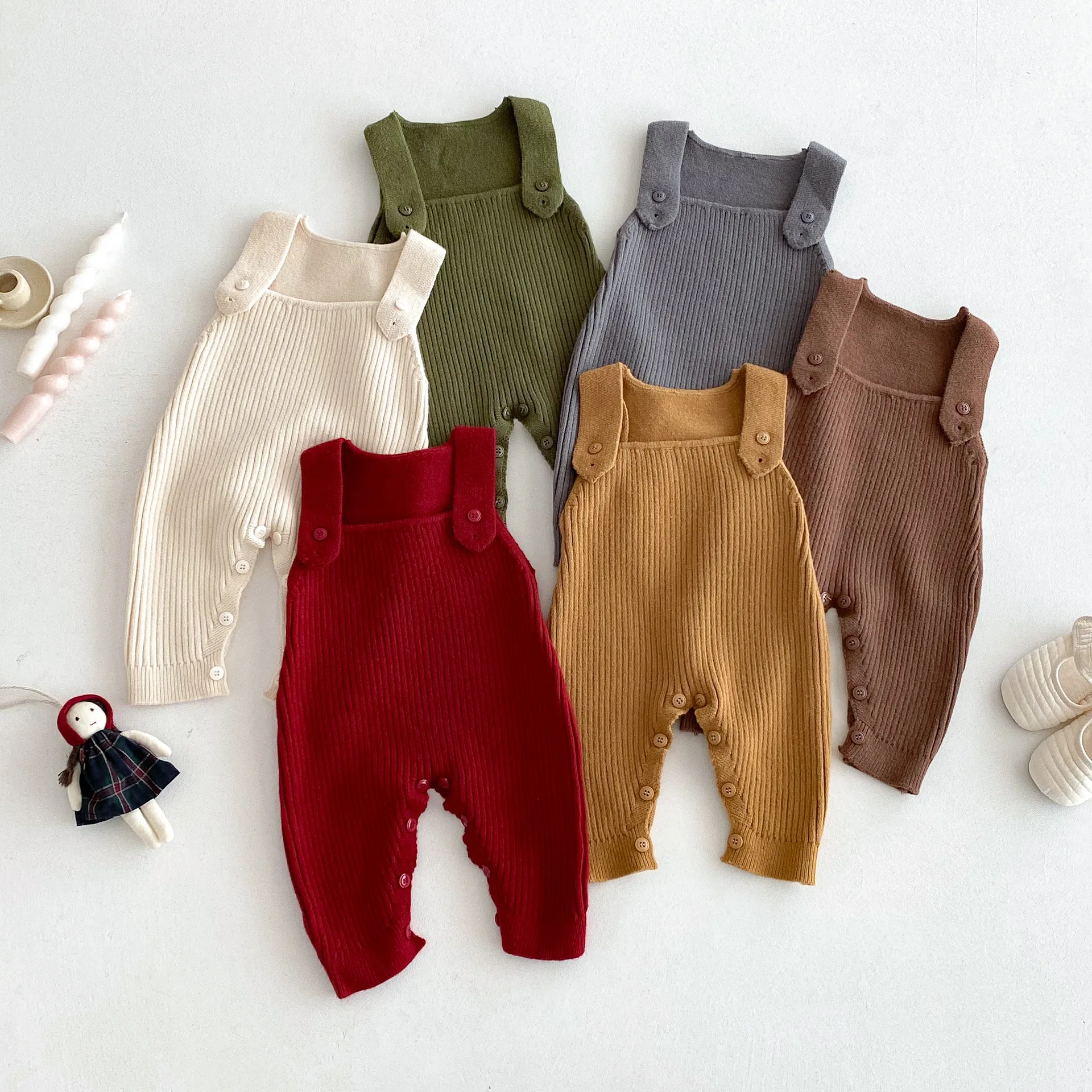 

Knit Baby Overalls Romper Multi-Earthy Color Adjustable Buttons Autumn Winter New Outfit 0-3Y Kids Clothing