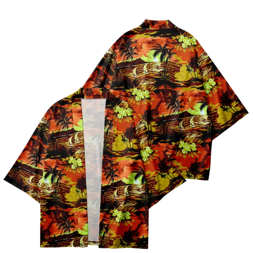 

Japanese Kimono For Men/Women Harajuku Hawaiian Print Traditional Short Sleeves Beach Shirt Summer Bathrobes Kimono Mujer