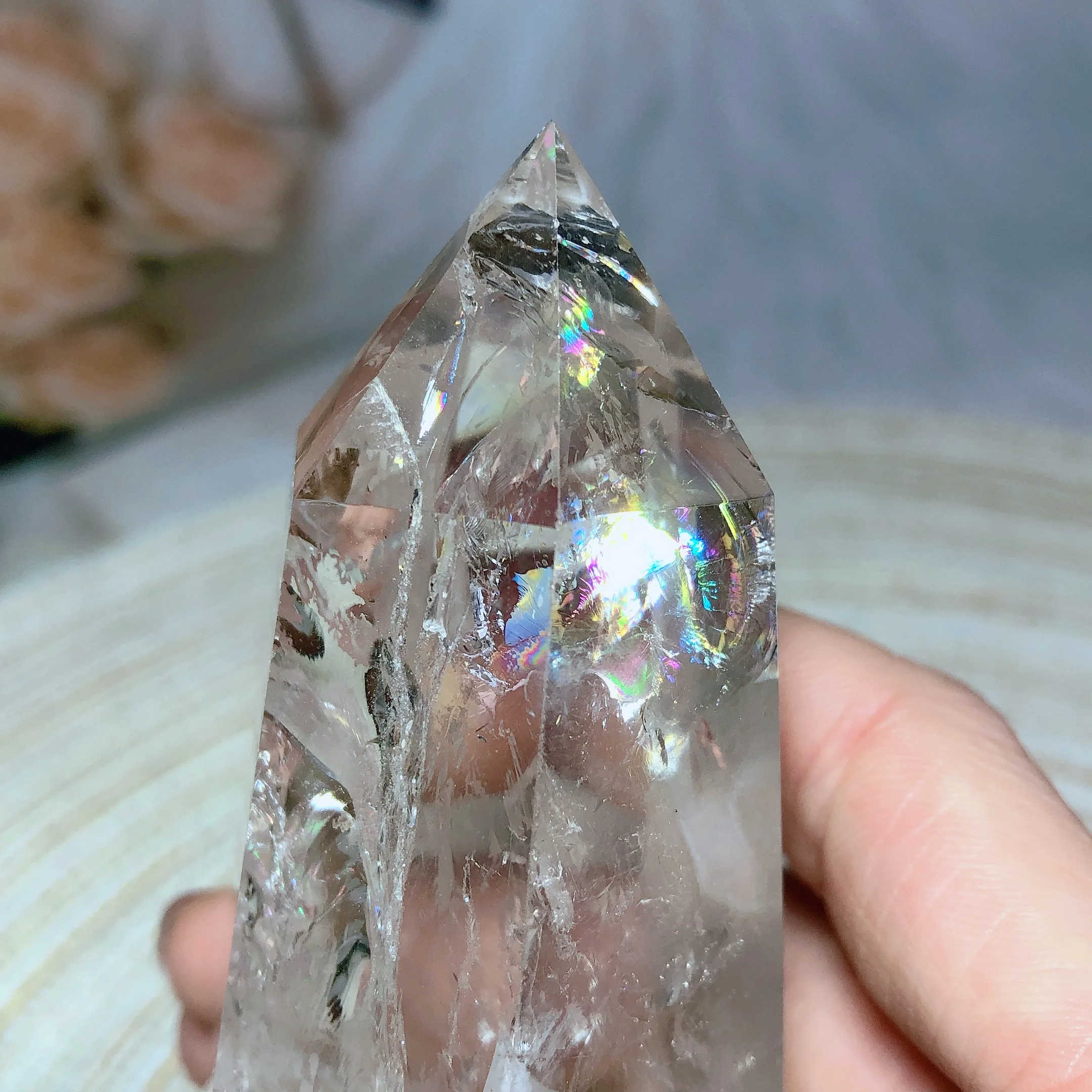 Natural Crystals Clear Quartz  Rainbow Polished Tower Healing High Quality Golden Healer Home Decorations Energy Mineral Ore