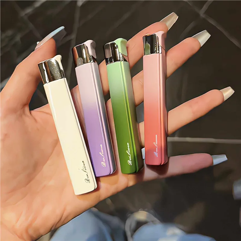 Mini Skinny Butane Gas Lighter, Cute Gradient Color Slender Lighter, Compact & Stylish Lighter for Daily Use & Gifting