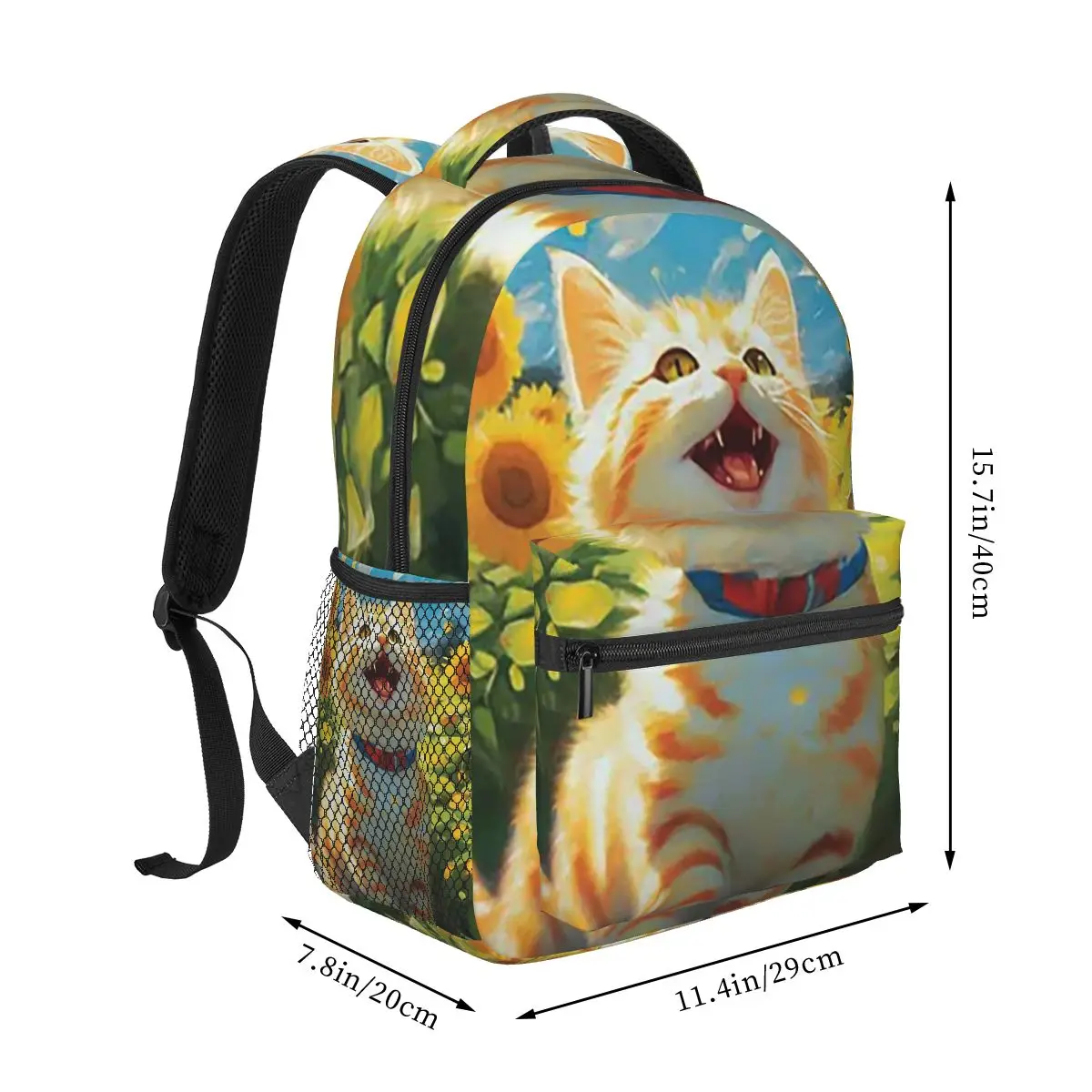 Sunflowers Surround Cat Pattern Backpack Student Boys Girls BookBag Children School Bag Laptop Shoulder Bags for Men Women