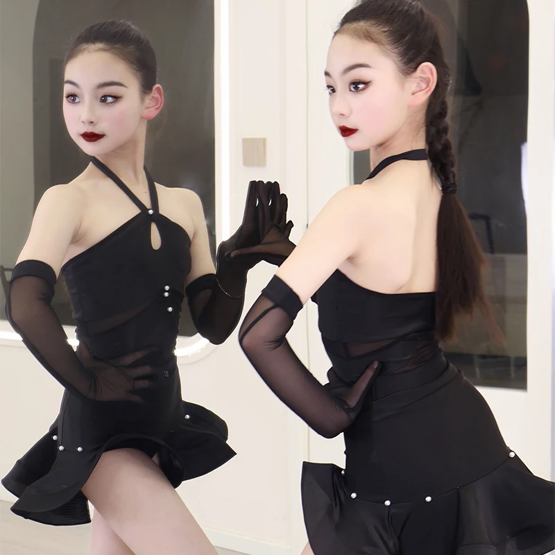 Traje de baile latino personalizado para mujer y adulto, práctica de entrenamiento profesional de alta gama, vestido con flecos para actuación infantil
