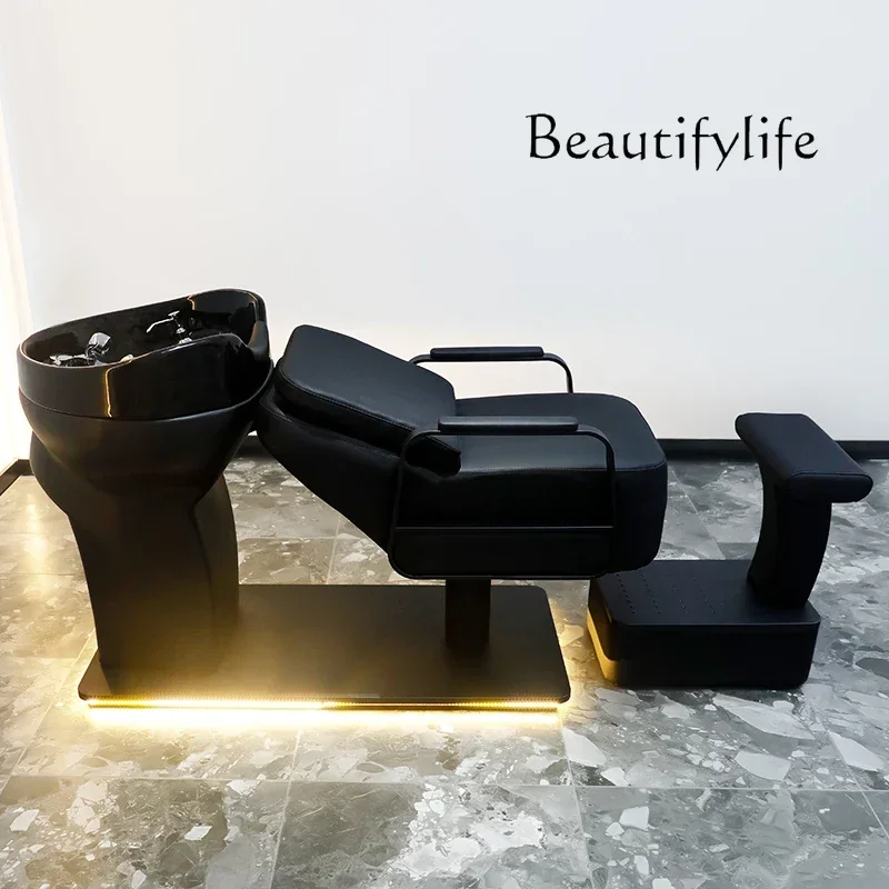 0 Ceramic Basin Shampoo Chair Special For Hair Salon Sitting Half Lying Hair Salon Stainless Steel Flushing Bed