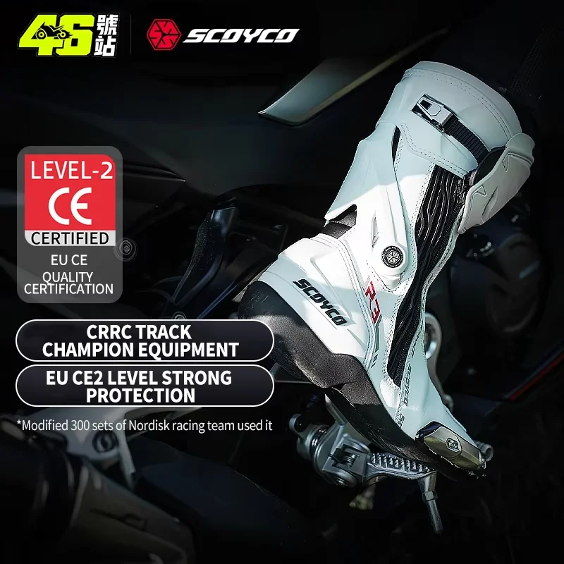 SCOYCO Motorcycle Rider Boots CE Level 2 Protective Anti-Fall Motorbike Racing Shoes TPU Leather Anti-slip Biker High Top Boots