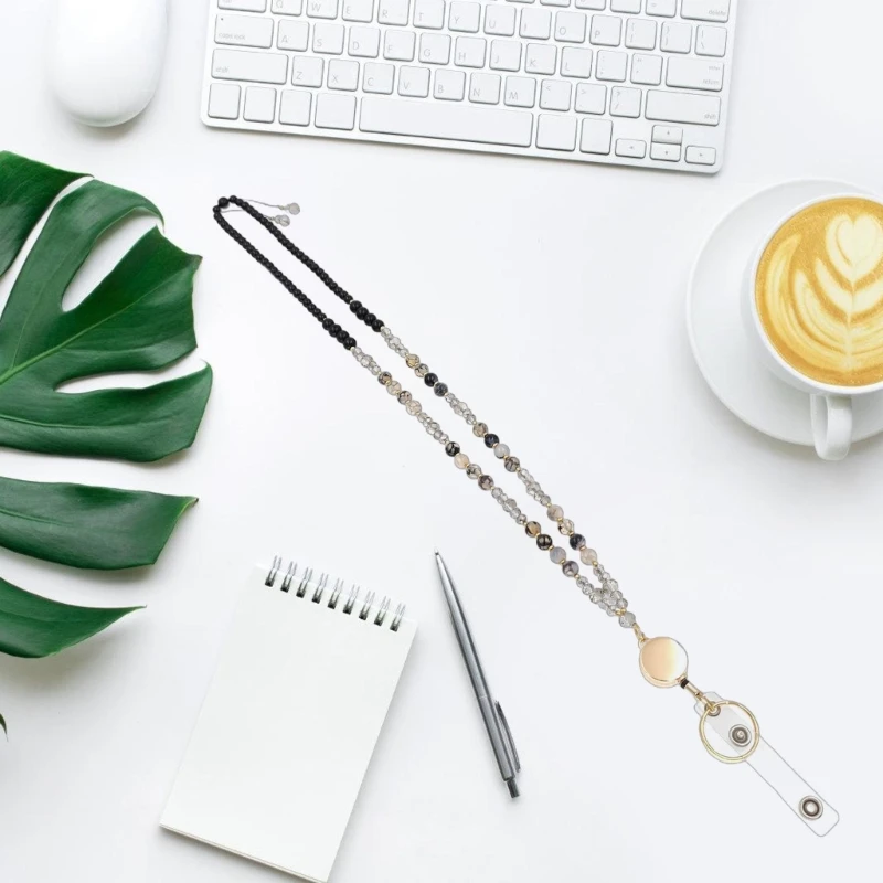 Ожерелье из бусин из натурального камня, выдвижной шнурок, держатель для очков, шнурок