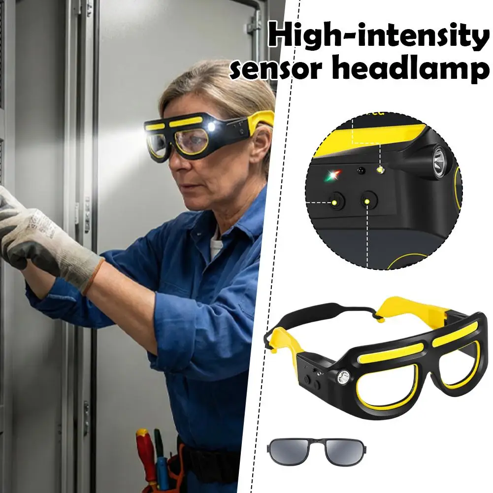 230 °   Weitwinkel-Schutzbrille mit abnehmbarer Sonnenbrille zum Reiten, Nachtfischen, wiederaufladbare beleuchtete Brille für Nachtarbeit