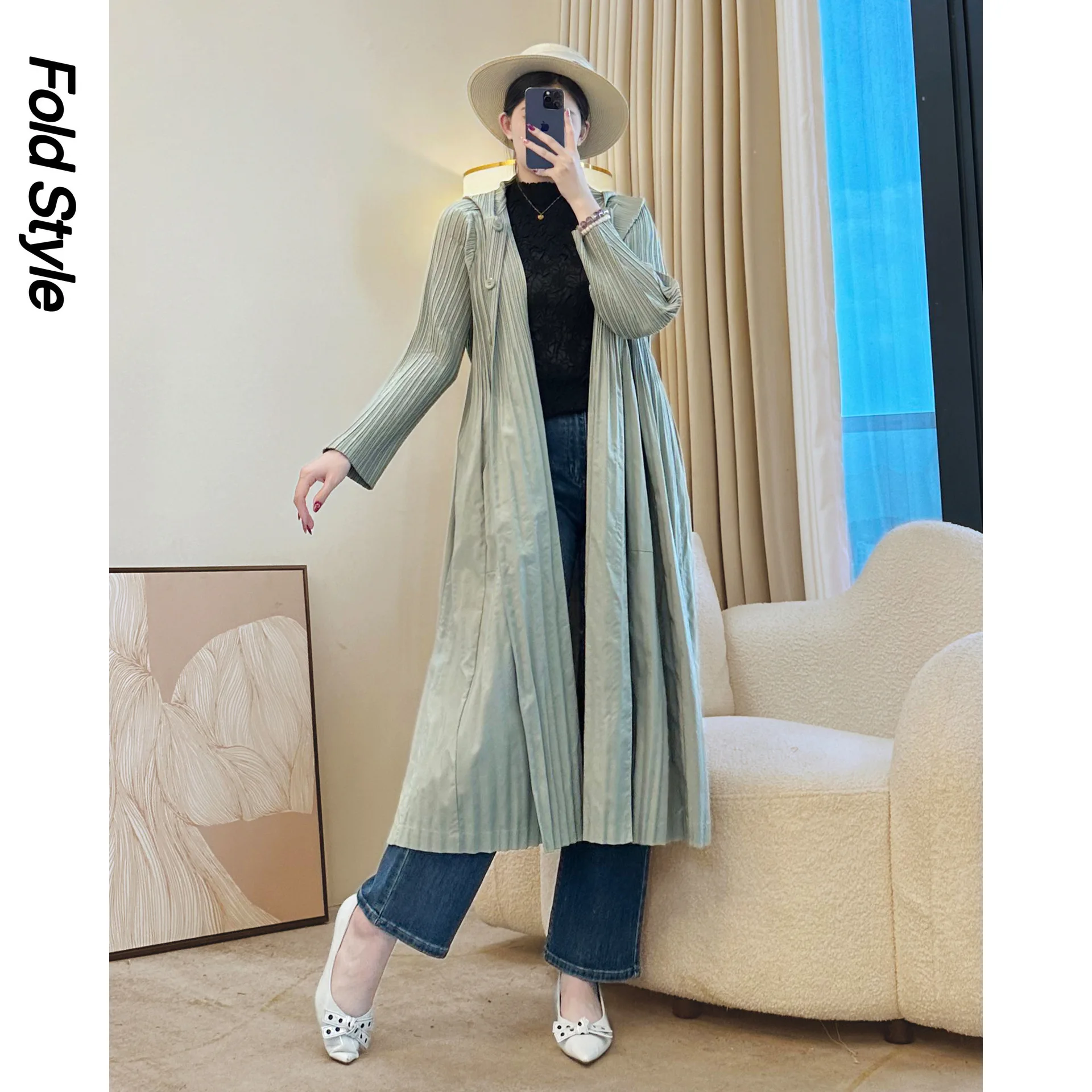 

2025 Black Medium and Long Trench Coat for Women's Niche Simple High-end Women's Clothing Khaki Zipper Jacket for Women