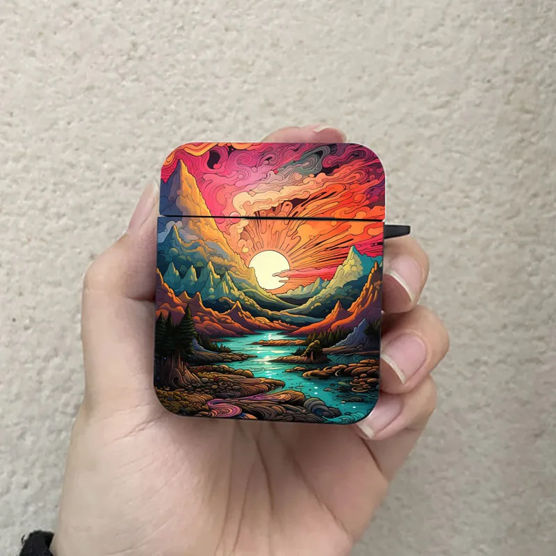 Sunset Scenery Flowers AirPods Case Black Wireless Bluetooth Earphone Case for Apple Airpods 1 2 3 Pro 2 Protective Case image 2
