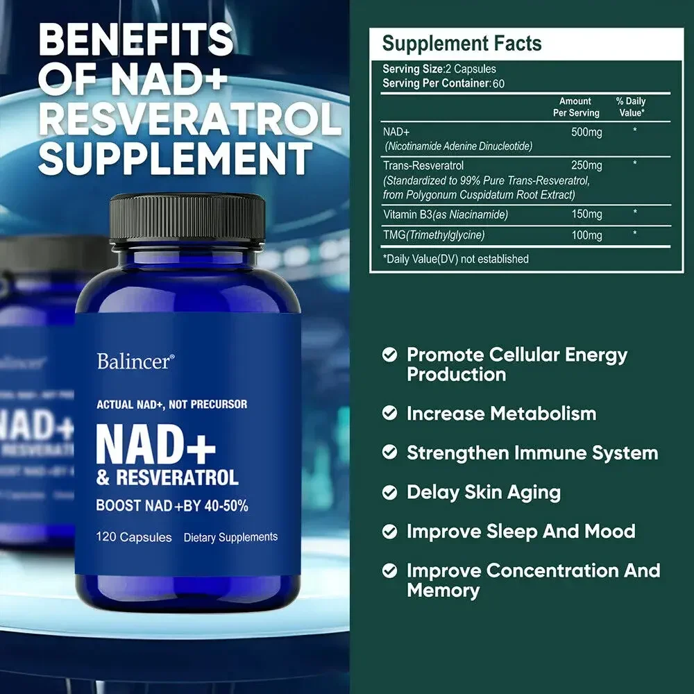 NAD Integratori, Integratori con Resveratrolo + Vitamina B3, Integratori Nad Plus Boost - Supporta la Salute Cellulare