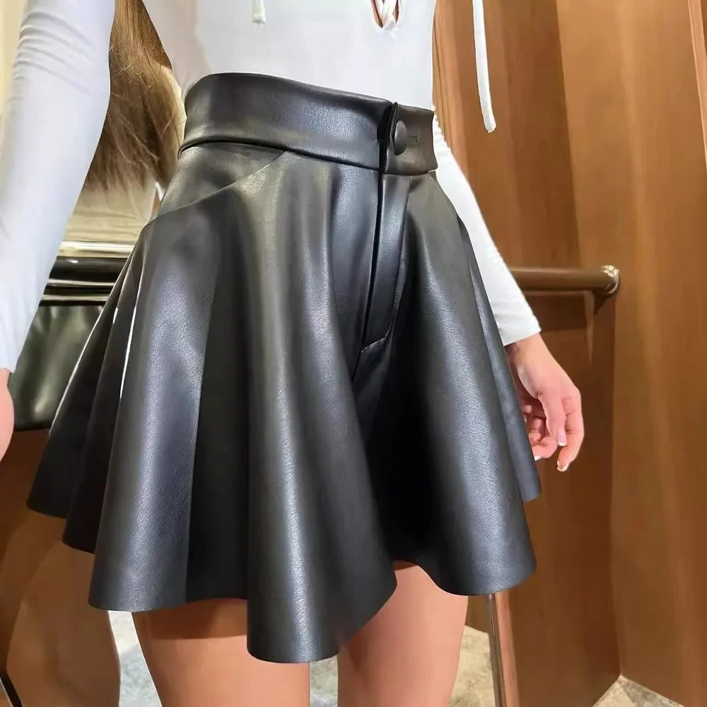 

Европейская и американская женская одежда, осенние брюки из искусственной кожи с высокой талией, модная короткая юбка, кожаные брюки, шорты