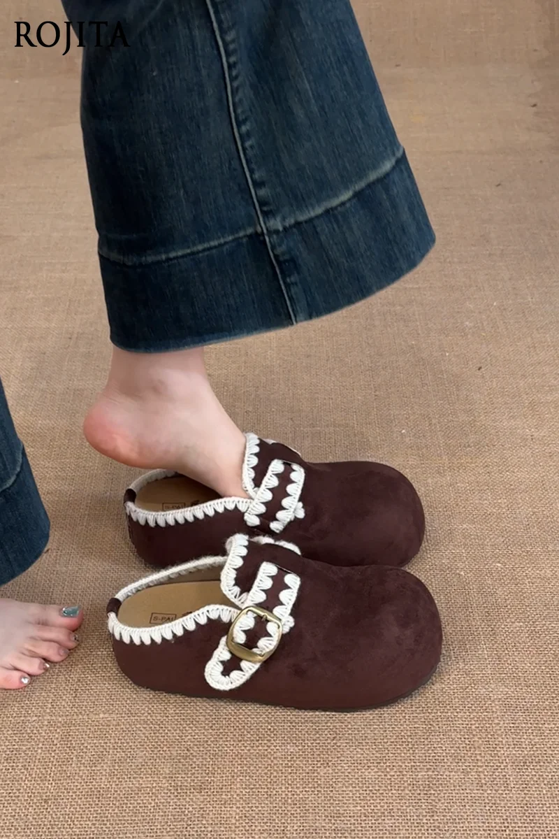 

Женские тапочки без шнуровки на толстой подошве в винтажном стиле, осень-зима 2022, новые уличные полутапочки с закрытым носком, модные