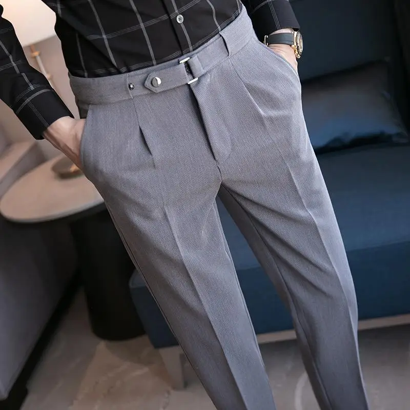 High Waist Man Suits Pants Social Tailoring Black Business Quality Luxury Trousers for Men Formal Summer 2024 Spandex Elegant Up