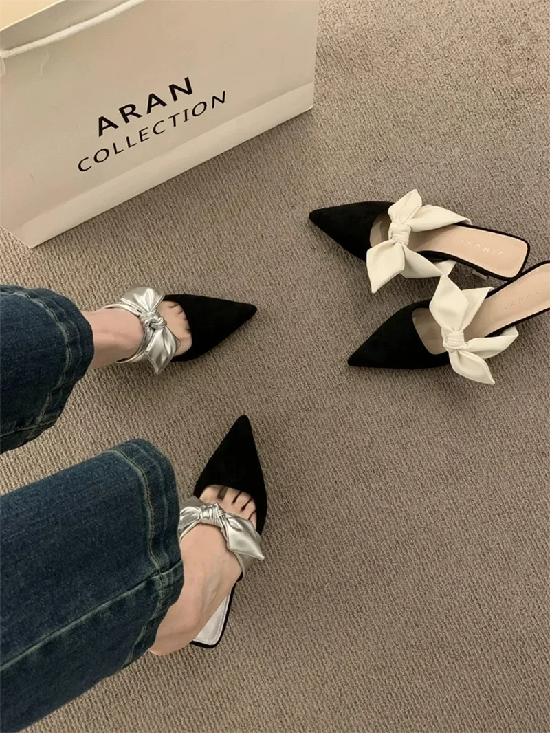 Summer Sexy Fashion Bow Banquet Elegant Casual Comfortable Women\'s Stiletto Sandals Comfortable Zapatos De Mujer 2024