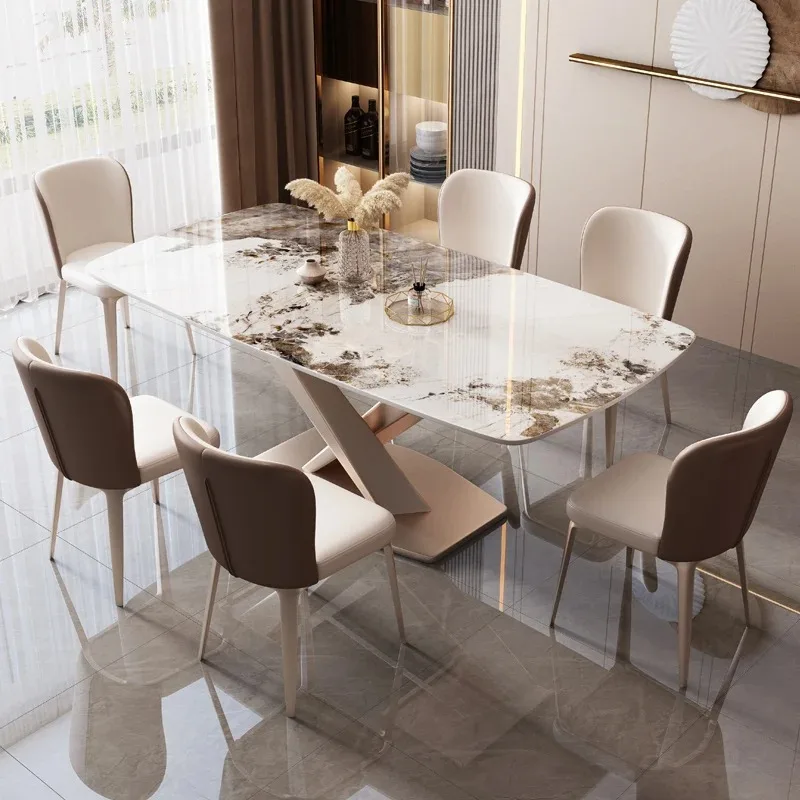 Italian light luxury rock slab dining table and chair combination bright rectangular household small apartment western