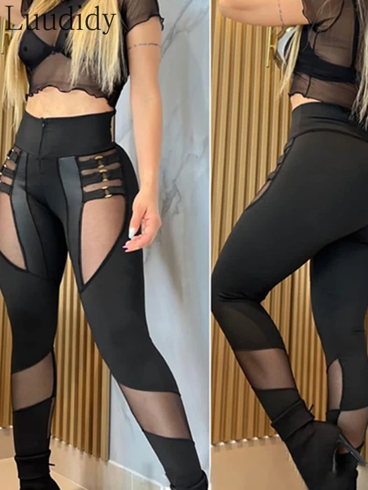 

Women Sexy Cutout Sheer Mesh Patchwork Pants