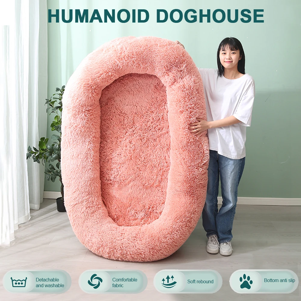 Human Size Giant Dog Bed Adult Nap Bed Kennel Dog Bed Sofa Basket Long Plush Large Pet Bed for People Adults