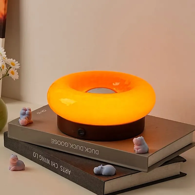 Средневековая настольная лампа в виде пончика, прикроватная тумбочка для спальни, окружающий свет, украшение из цельного дерева, новый подарок для дома