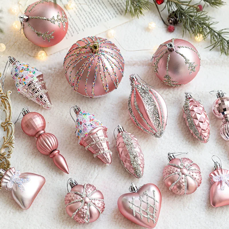 Pink Christmas Balls Special Shape Xmas Decorative Hanging Ornaments New Year Party Carambola Christmas Spheres Pendant
