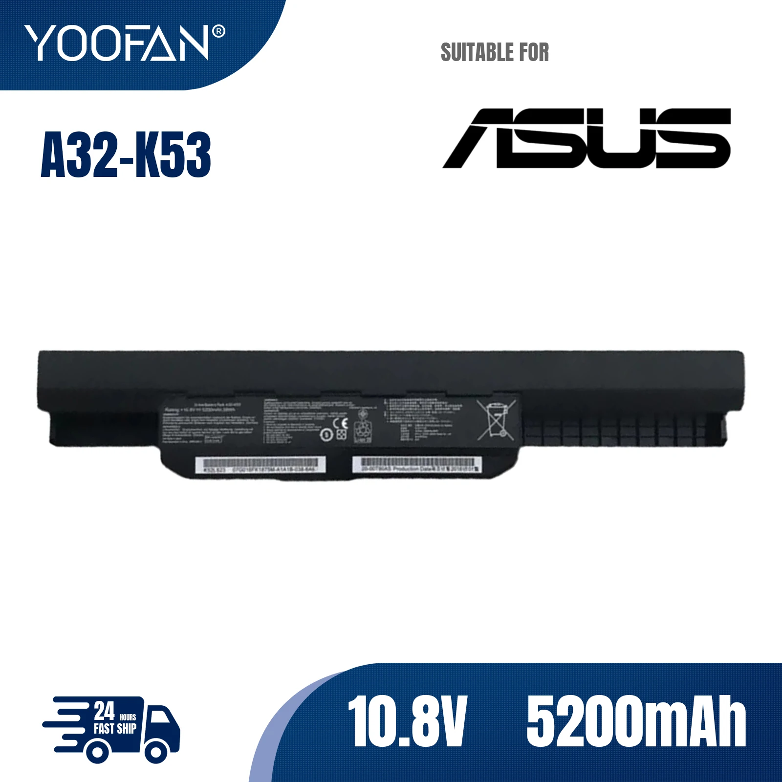 

YOOFAN 5200mAh A32-K53 Laptop Battery For ASUS K43 K43E K43J K43S K43SV K53 K53E K53F K53J K53S K53SV A43 A53S A53SV A41-K53