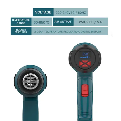 220V EU-kontakt Industriell värmepistol Hårtork Konstruktion 2000W elektrisk varmluftspistol Lufttork för lödning Termisk fläkt 6 best sales hårtork för byggbranschen - №4