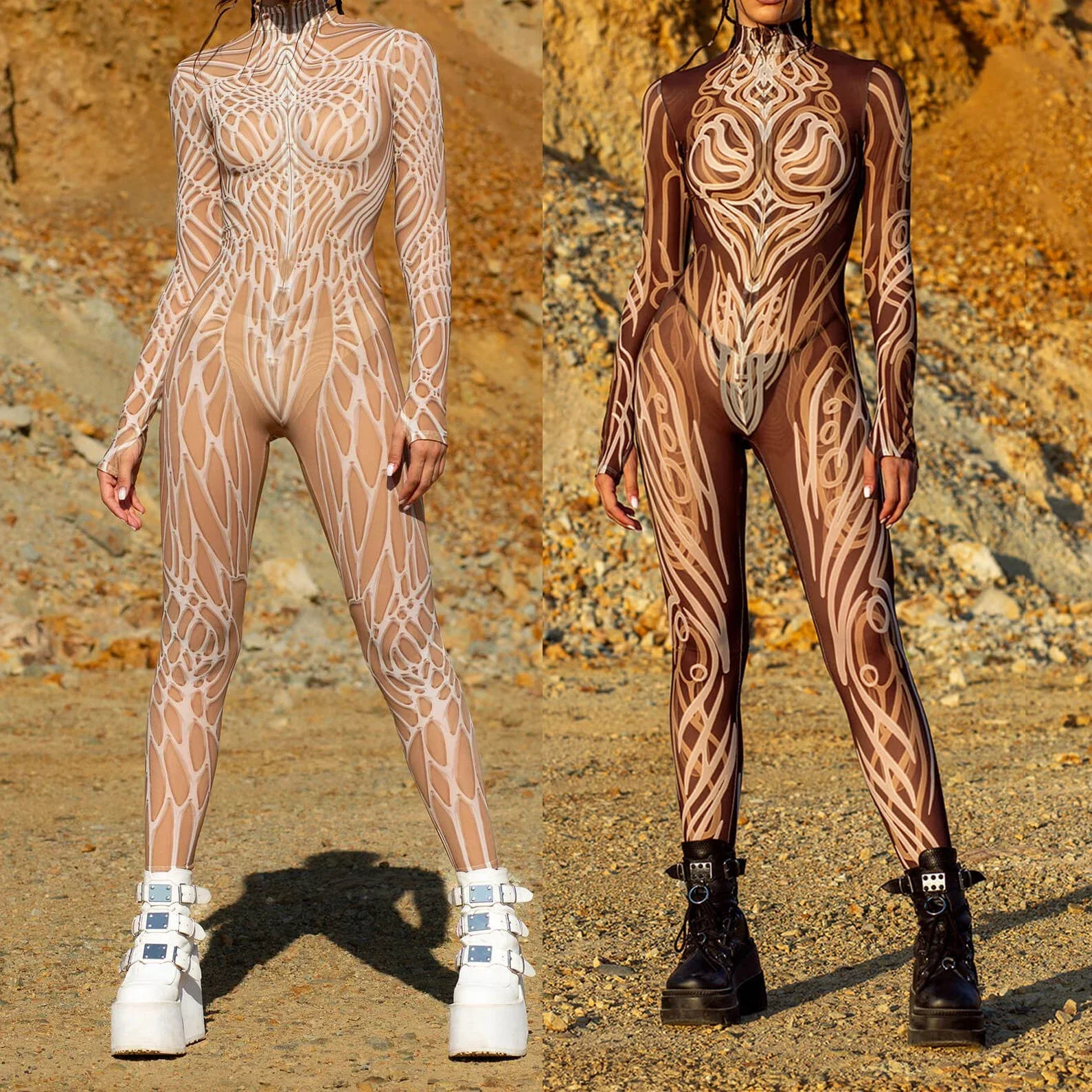 Zawaland Frauen Art Line Voller Bodysuit Rave Halloween Kostüm Psychedelic Cosplay Overall Burning Man Festival Party Zentai Anzug