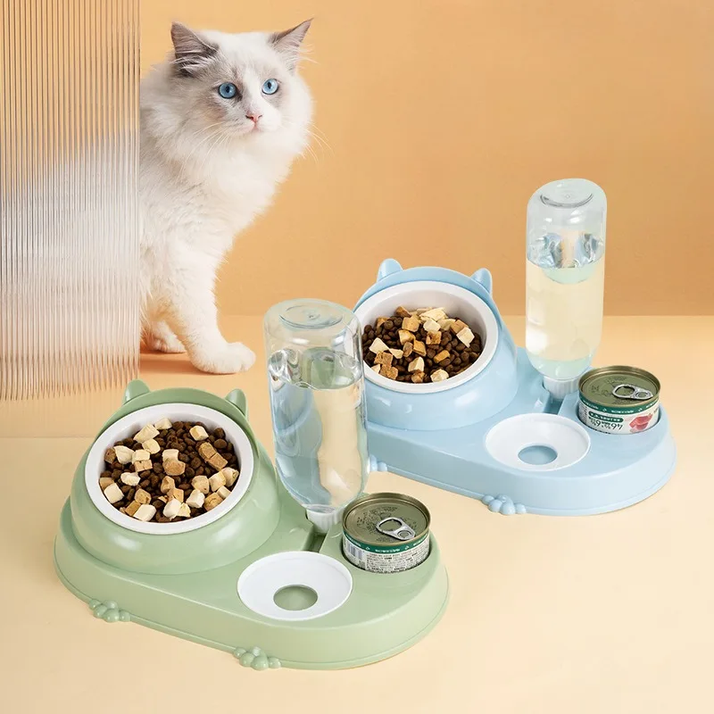 

3-in-1 Cat Dog Bowl with Automatic Refill Water Dispenser,can Dry and Wet Separation,Cat Puppy Ceramic Feeding Pot Pet Supplies