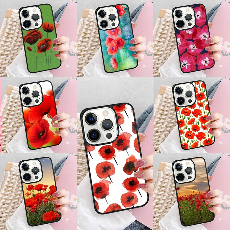 Red Poppies flowers Phone Case Cover for iPhone 16 Promax 15 Pro 13 14 Plus 11 12 Mini XR XS MAX Coque