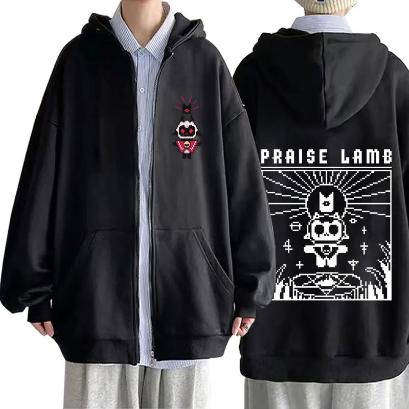

Game Cult of The Lamb Graphic Zipper Hoodie Men's Women's Casual Oversized Zip Up Jacket Male Vintage Fleece Cotton Sweatshirt