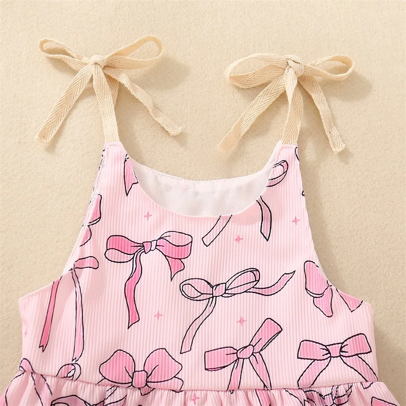 

Adorable Toddler Girls Floral Print Sleeveless Romper with Bow Detail and Spaghetti Straps for Summer Fun