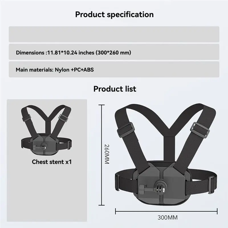B92B Vest Chest Strap Harness Mount for X5 X4 X3 for Ace Pro, for GoPro for Hero 13 12 11 10 9 8, for DJI Osmo Action Camera,
