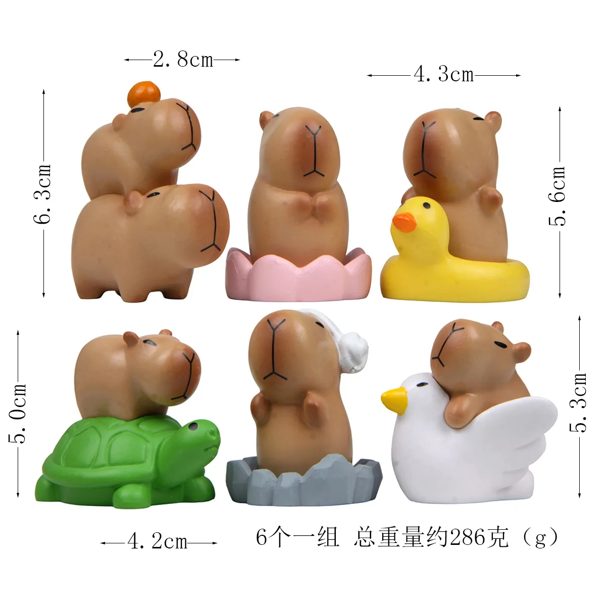 6 Pcs Cute capybara leisurely life micro landscape gardening landscape creation doll creative office dolls car decoration doll