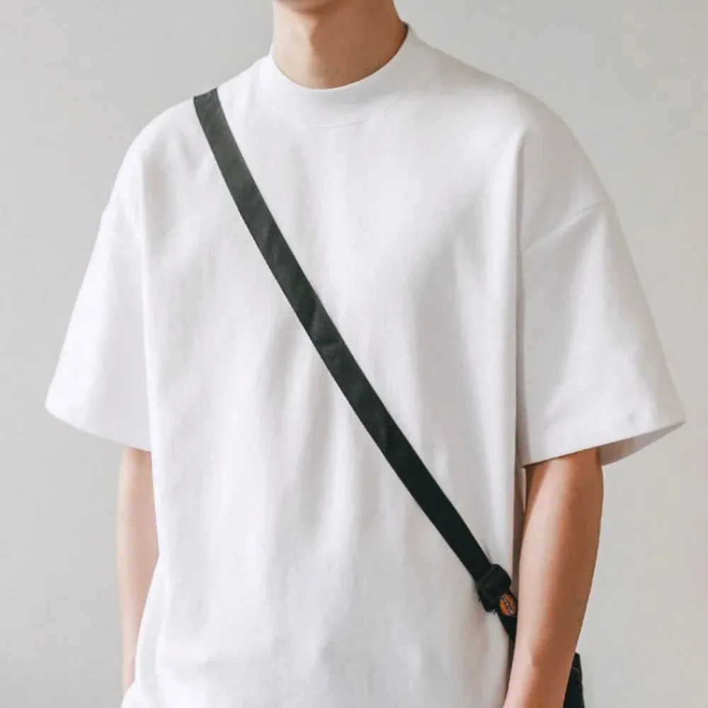 Schwergewicht kleine Half-Neck einfarbig vier Jahreszeiten unten lose Herren kurz ärmel ige T-Shirt Harajuku koreanische Mode lose