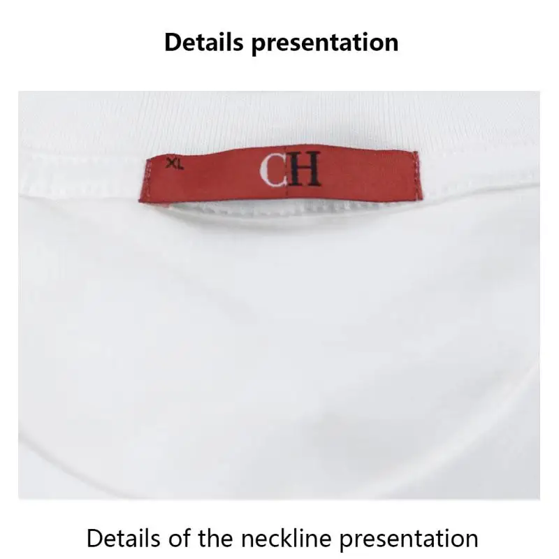 CH Damen Weißes Baumwoll-T-Shirt mit Besticktem Logo Rundhals Kurzarm Atmungsaktives Lässiges Sommer-Oberteil – Detail 7