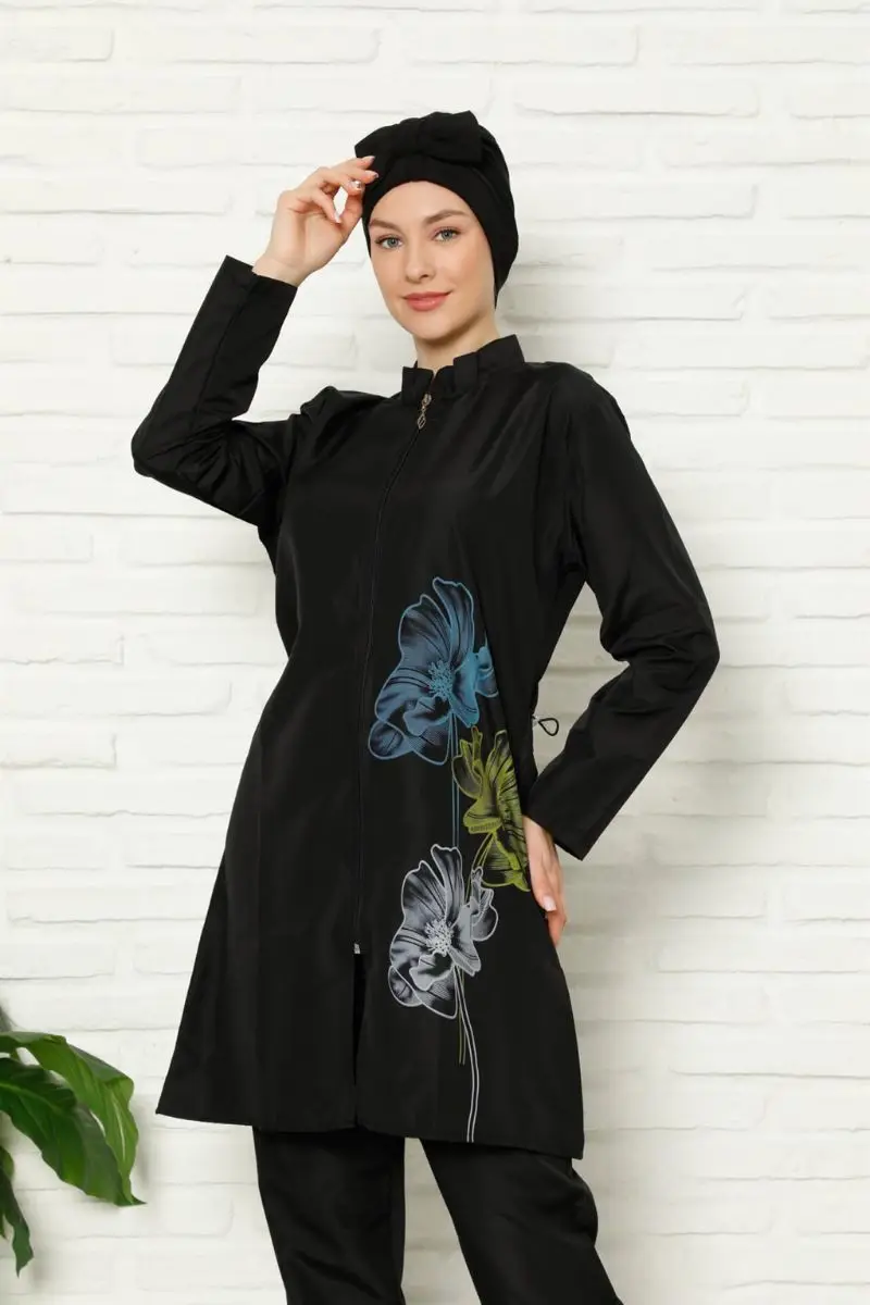 Fashion line full hijab floral printed swimsuit 31009