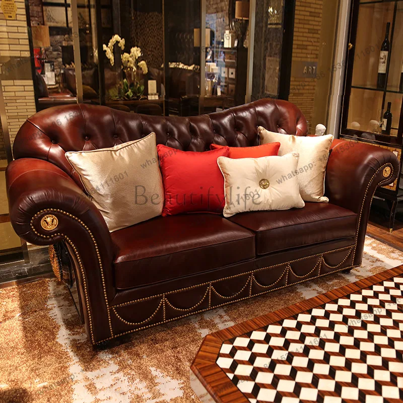 Alexander British neoclassical leather sofa villa large living room sofa combination