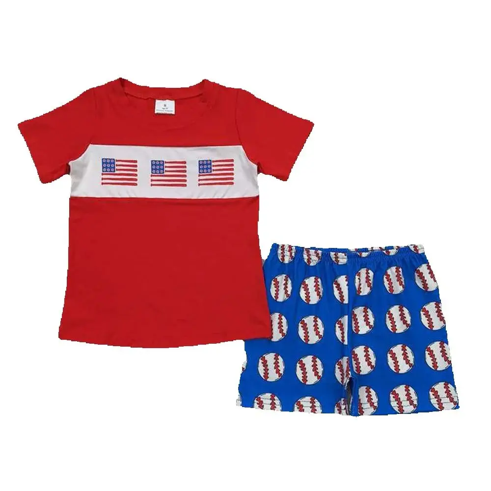 Baby Boys Baseball Flags Shirt Top Shorts Clothes Sets