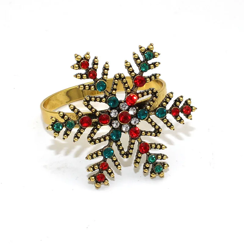 

10pcs/lot Christmas Snowflake Napkin Ring Diamond Napkin Buckle Alloy Napkin Ring Cloth Ring