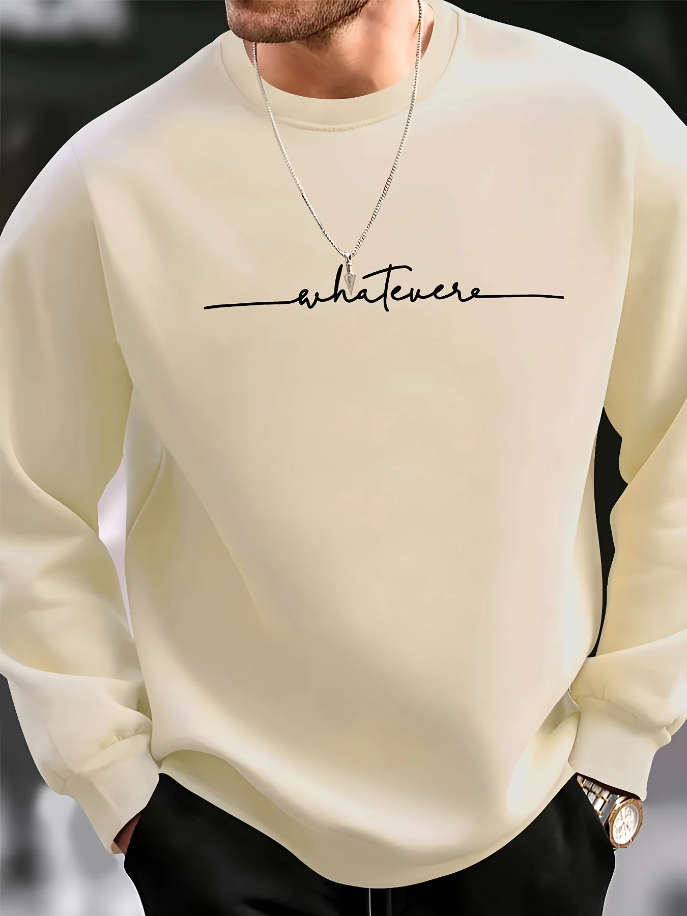 Men's Autumn and Winter Fashionable Casual Loose and Simple Letter Printed Fleece Long Sleeved Round Neck Sweatshirt